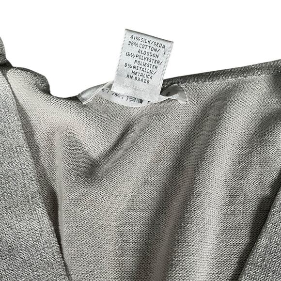 August Silk Silver Metallic Knit Top Large V Neck 3/4 Sleeve Holiday Party Lux - Picture 10 of 11